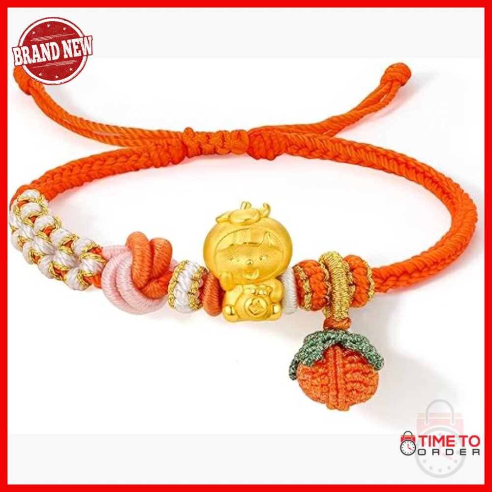 24k Solid Gold Adjustable Braided Charm Bracelet … - image 1